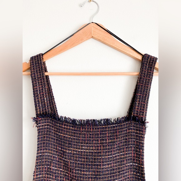ZARA Tweed Burgundy Overalls Dress Mini Square Neck Sleeveless Classic Preppy S - Picture 9 of 12